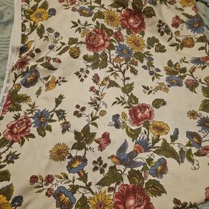 VINTAGE Waverly Grand Terre Floral Bird FabricvPink Blue Gold Cotton 1960s 1970s